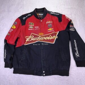 Vintage NASCAR Racing Jacket Mens XL Red/Black Kevin Harvick Budweiser JH Design